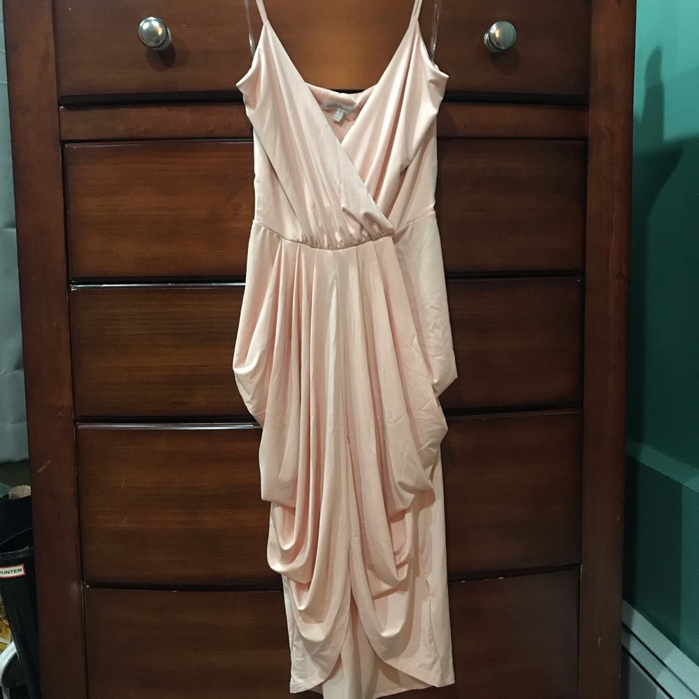 Flowing pink spaghetti strap v-neck dress